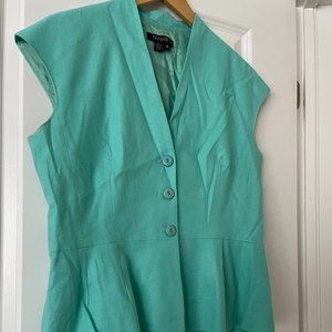 Linen Turquoise Sleeveless Fitted Jacket by Femme De Carrière